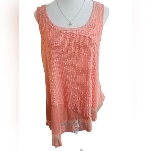 Cupio Boho Lagenlook Coral Sleeveless Tunic Blouse X-Large
